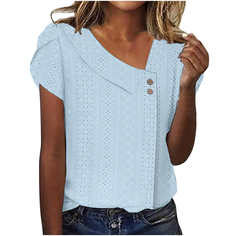 Blouse à manches courtes et encolure en V pour femme