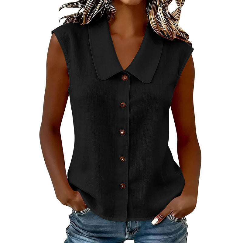 🔥-50%👚 Chemise Femme Boutonnée Col V – Sans Manches Tissu Léger Coupe Décontractée🤍pour un look décontracté chic au quotidien