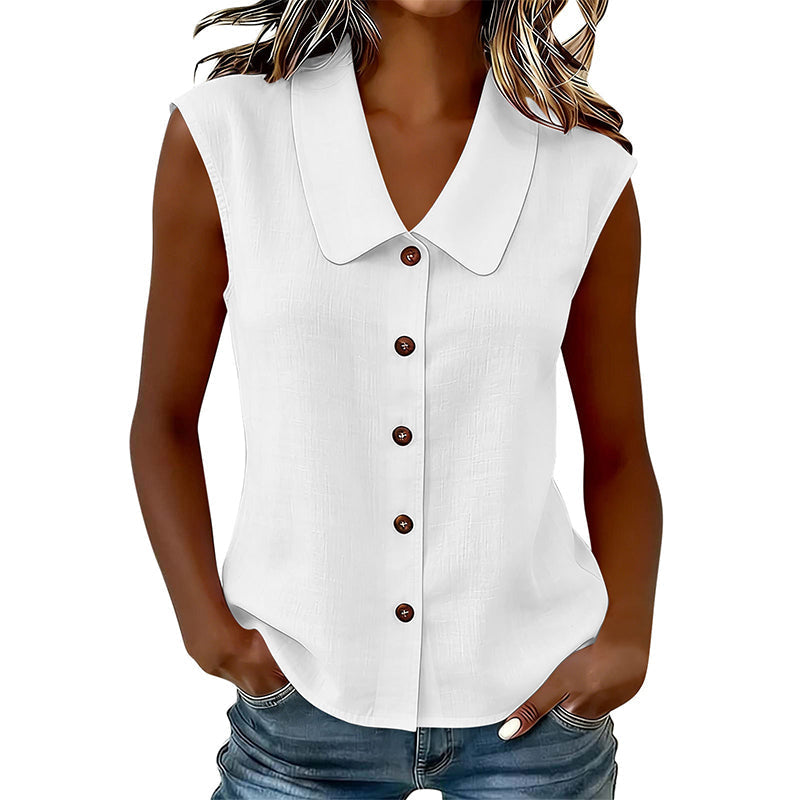 🔥-50%👚 Chemise Femme Boutonnée Col V – Sans Manches Tissu Léger Coupe Décontractée🤍pour un look décontracté chic au quotidien