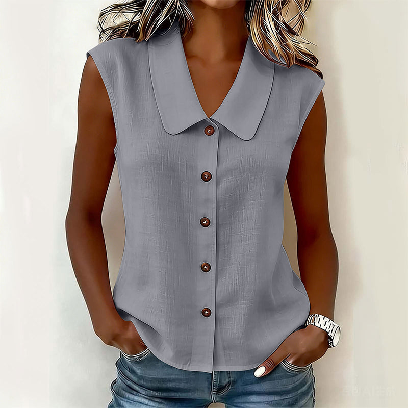 🔥-50%👚 Chemise Femme Boutonnée Col V – Sans Manches Tissu Léger Coupe Décontractée🤍pour un look décontracté chic au quotidien