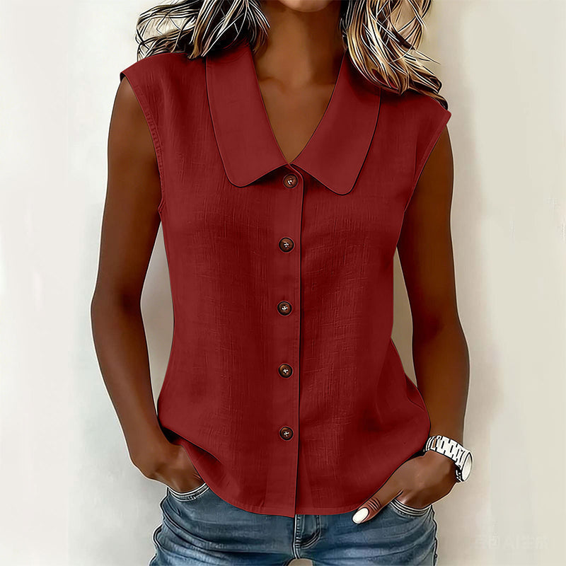🔥-50%👚 Chemise Femme Boutonnée Col V – Sans Manches Tissu Léger Coupe Décontractée🤍pour un look décontracté chic au quotidien