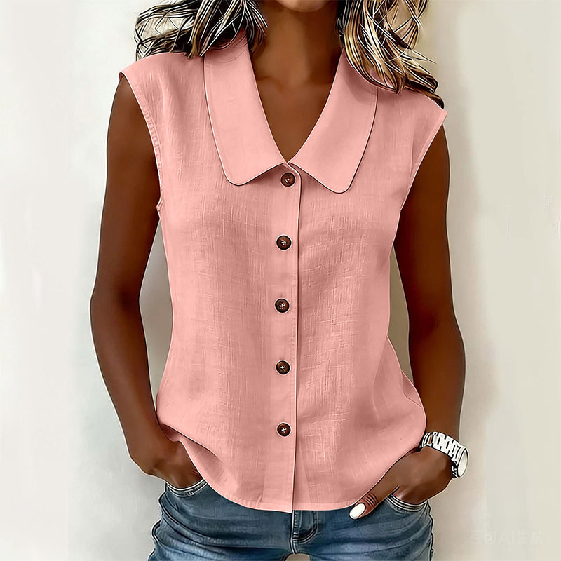 🔥-50%👚 Chemise Femme Boutonnée Col V – Sans Manches Tissu Léger Coupe Décontractée🤍pour un look décontracté chic au quotidien