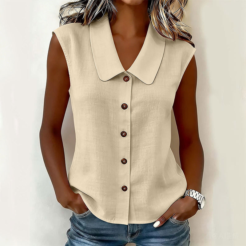 🔥-50%👚 Chemise Femme Boutonnée Col V – Sans Manches Tissu Léger Coupe Décontractée🤍pour un look décontracté chic au quotidien