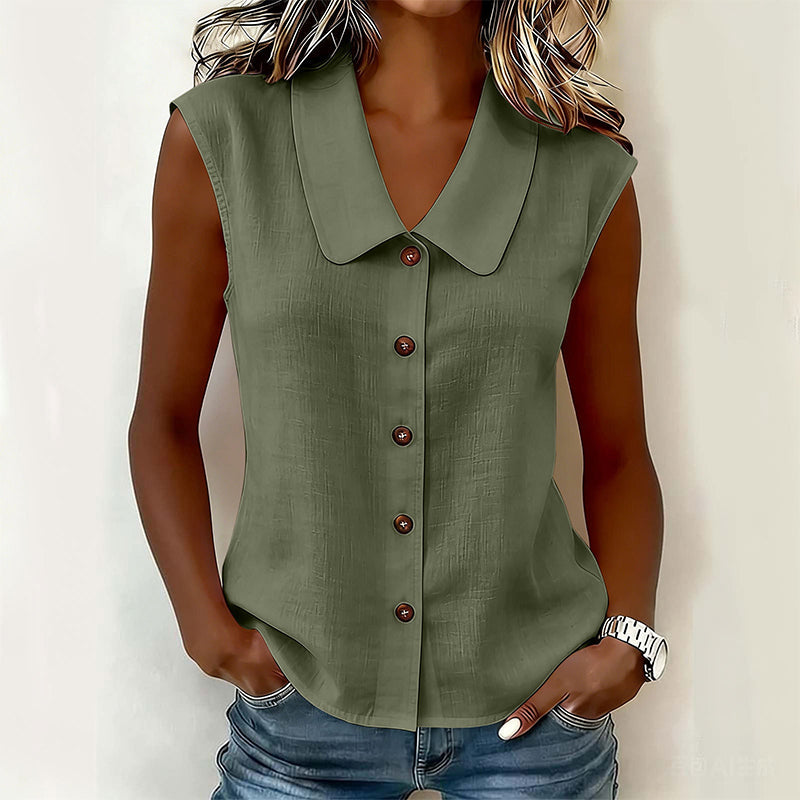 🔥-50%👚 Chemise Femme Boutonnée Col V – Sans Manches Tissu Léger Coupe Décontractée🤍pour un look décontracté chic au quotidien