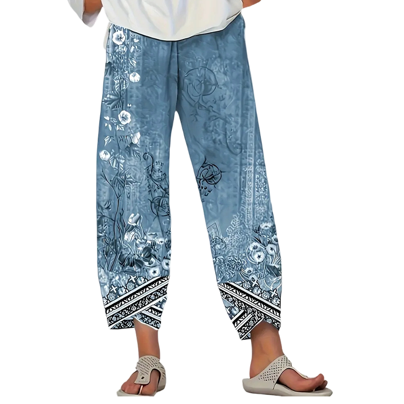 Pantalon large pour femme, imprimé floral rétro, respirant et confortable