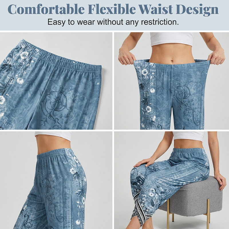 Pantalon large pour femme, imprimé floral rétro, respirant et confortable