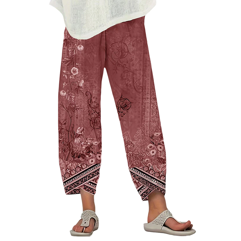 Pantalon large pour femme, imprimé floral rétro, respirant et confortable