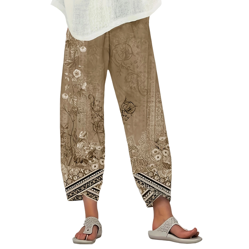 Pantalon large pour femme, imprimé floral rétro, respirant et confortable
