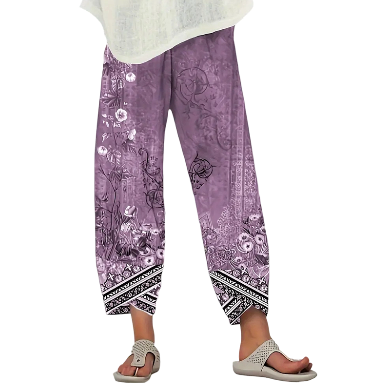 Pantalon large pour femme, imprimé floral rétro, respirant et confortable