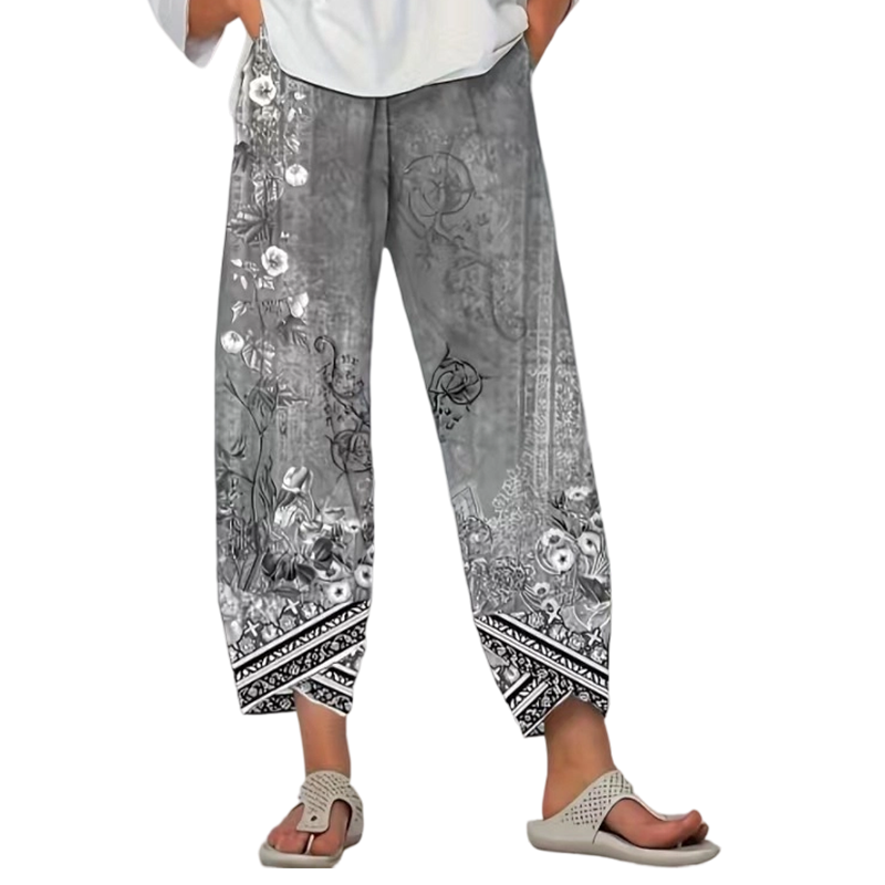 Pantalon large pour femme, imprimé floral rétro, respirant et confortable