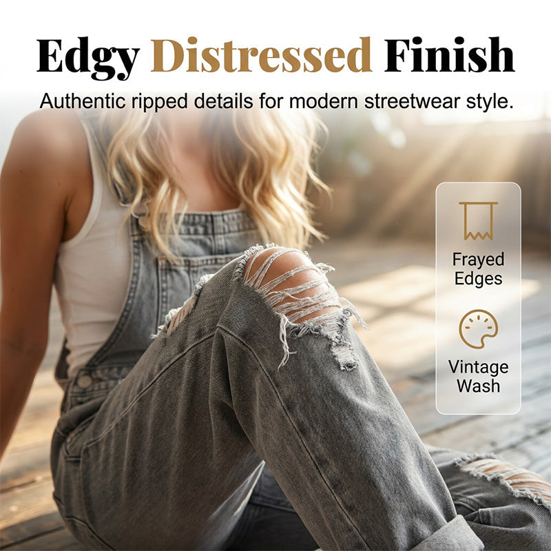 👖 Salopette Jean Femme Délavé Effet Déchiré – Combinaison Décontractée Multipoches Coupe Ample🔥-54%