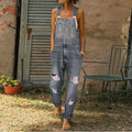 👖 Salopette Jean Femme Délavé Effet Déchiré – Combinaison Décontractée Multipoches Coupe Ample🔥-54%