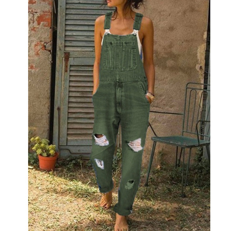 👖 Salopette Jean Femme Délavé Effet Déchiré – Combinaison Décontractée Multipoches Coupe Ample🔥-54%