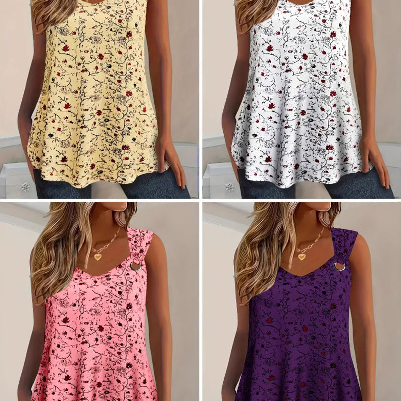 👚 50 % DE RÉDUCTION MAINTENANT ! 🌸 Débardeur d'été à imprimé floral pour femme – Doux, respirant et sans manches – parfait pour les journées chaudes, les sorties à la plage ou pour superposer les vêtements de façon décontractée ☀️