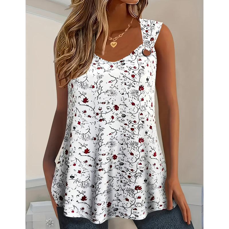 👚 50 % DE RÉDUCTION MAINTENANT ! 🌸 Débardeur d'été à imprimé floral pour femme – Doux, respirant et sans manches – parfait pour les journées chaudes, les sorties à la plage ou pour superposer les vêtements de façon décontractée ☀️