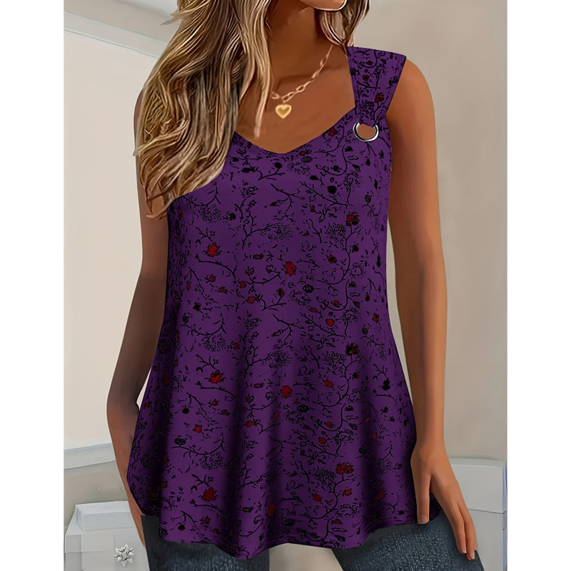 👚 50 % DE RÉDUCTION MAINTENANT ! 🌸 Débardeur d'été à imprimé floral pour femme – Doux, respirant et sans manches – parfait pour les journées chaudes, les sorties à la plage ou pour superposer les vêtements de façon décontractée ☀️