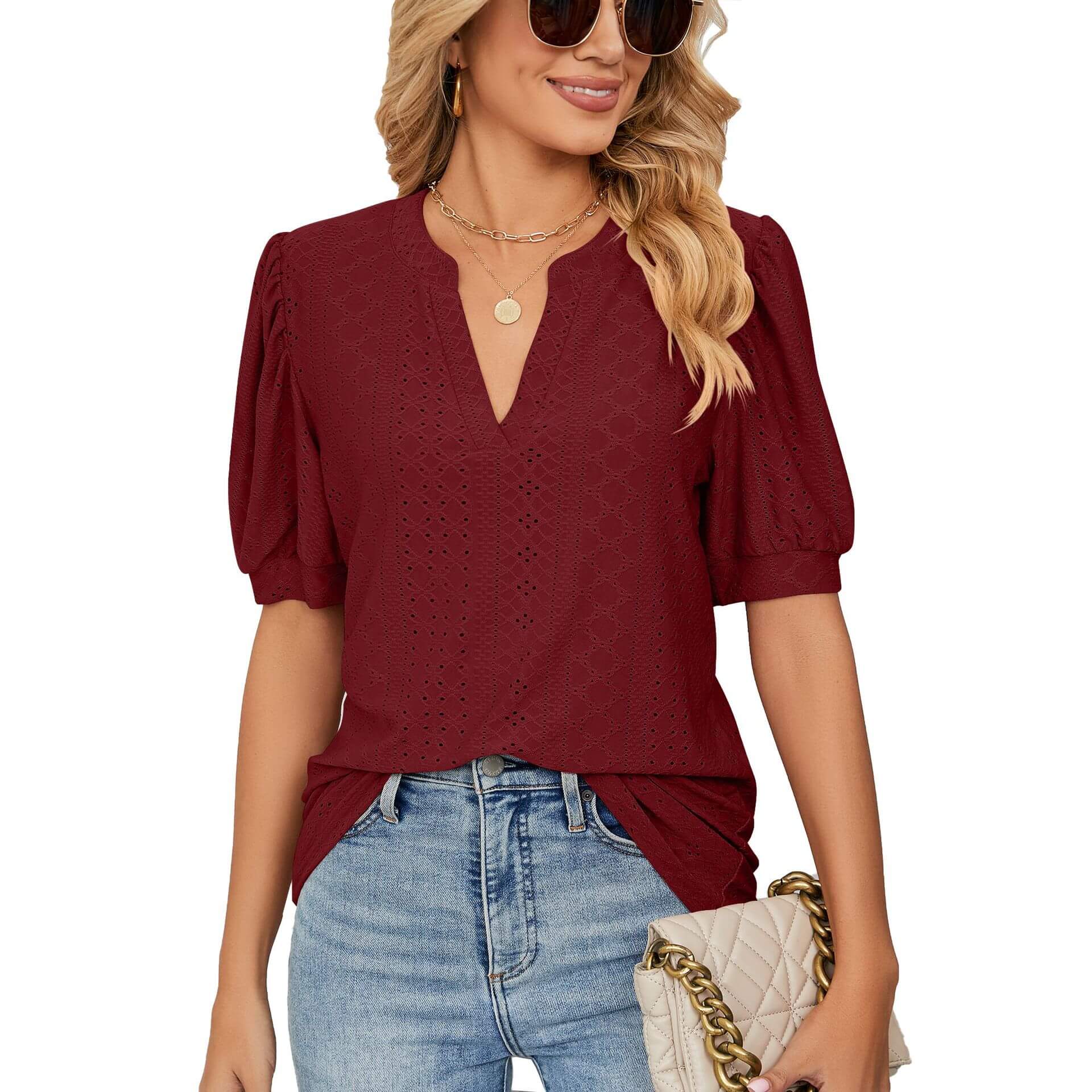 👚 50% DE RÉDUCTION 🌸 Chemise unie à col en V et découpes pour femmes – Tissu léger, design fluide avec détails découpés – parfaite pour un look chic ou décontracté, en été ou au bureau ✨