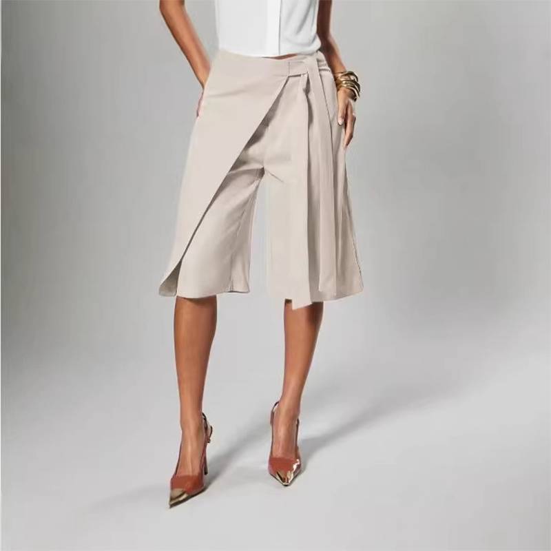 Jupe-culotte chic à nouer sur le devant et à jambes larges pour femme