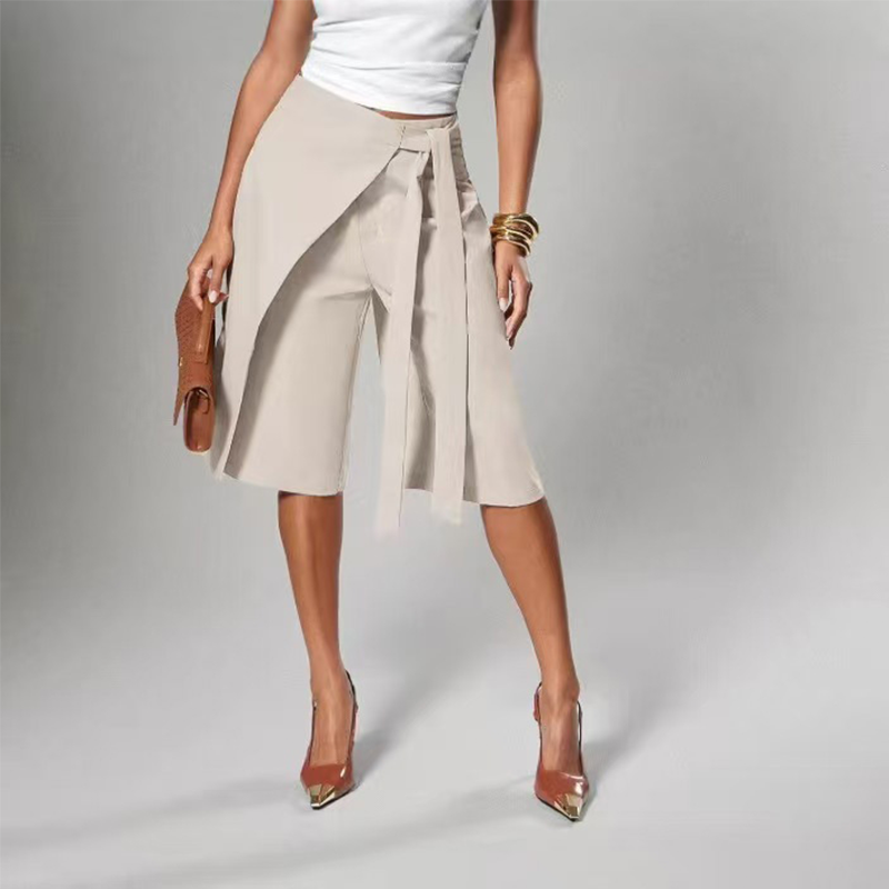 Jupe-culotte chic à nouer sur le devant et à jambes larges pour femme