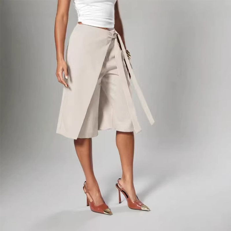Jupe-culotte chic à nouer sur le devant et à jambes larges pour femme