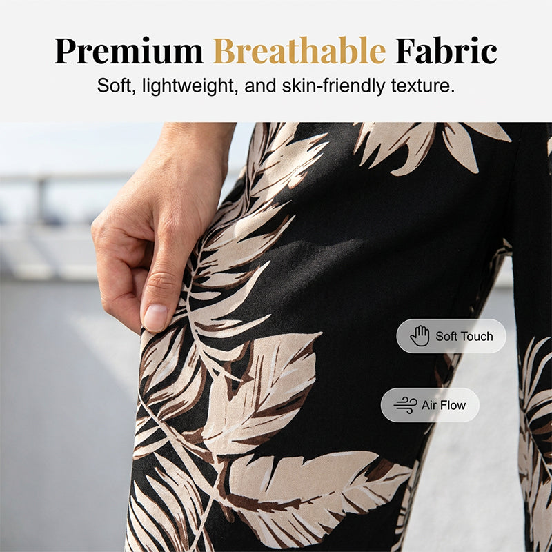 Pantalon large à cordon de serrage pour femme, imprimé feuilles
