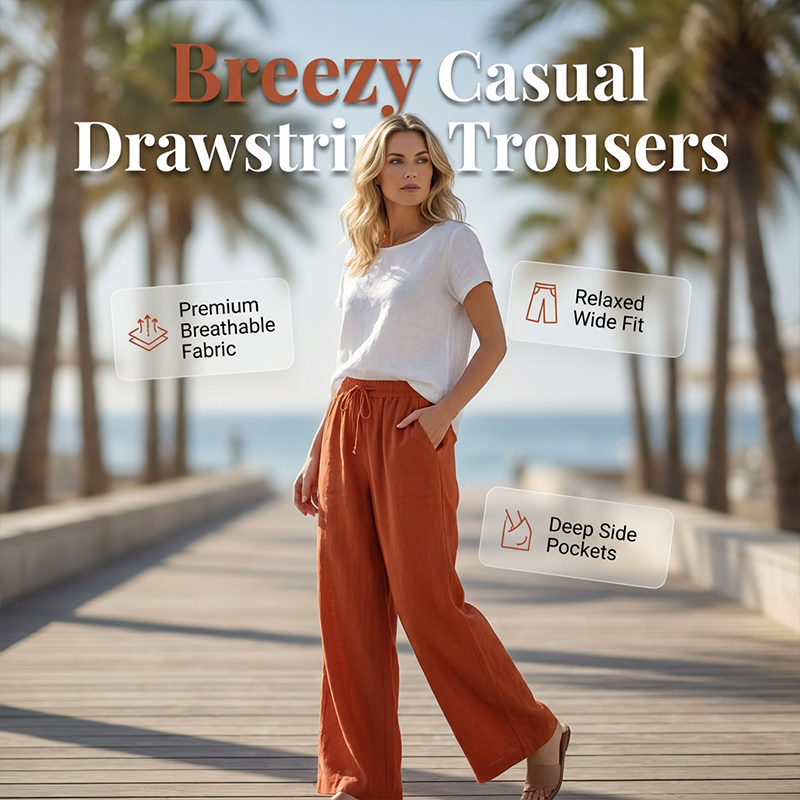 Casual Loose Fit Drawstring Trousers with Pockets