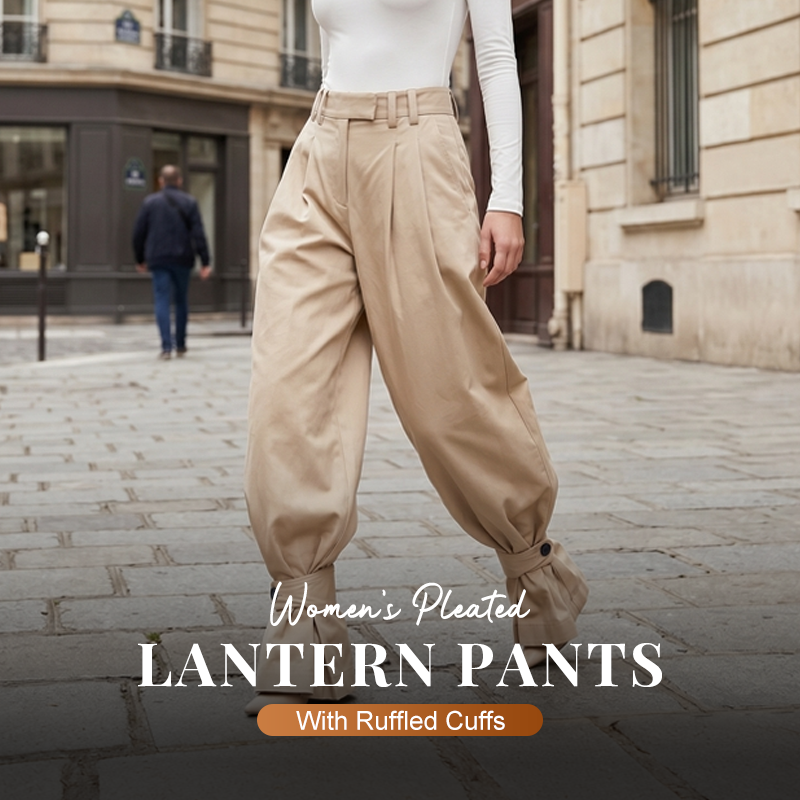 🔥Jusqu'à épuisement des stocks : 50 % de réduction !🎉 Pantalon lanterné à plis pour femme avec ourlets à volants
