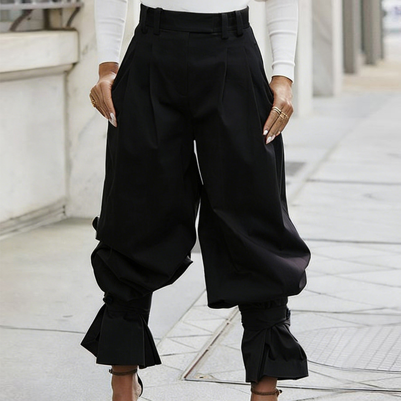 🔥Jusqu'à épuisement des stocks : 50 % de réduction !🎉 Pantalon lanterné à plis pour femme avec ourlets à volants