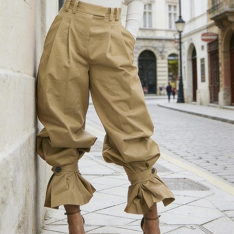 🔥Jusqu'à épuisement des stocks : 50 % de réduction !🎉 Pantalon lanterné à plis pour femme avec ourlets à volants