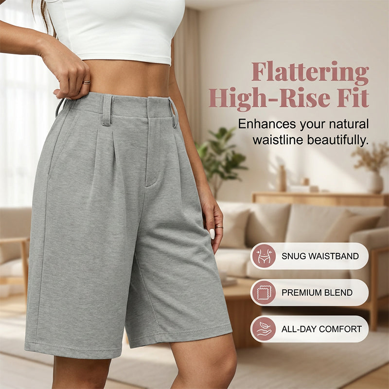 Short plissé décontracté à taille haute pour femme