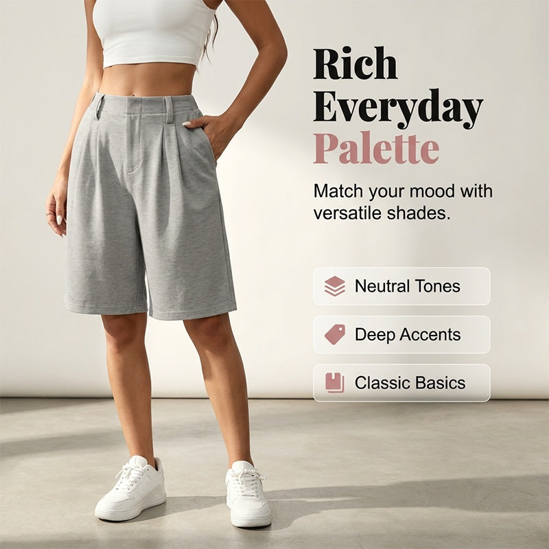 Short plissé décontracté à taille haute pour femme