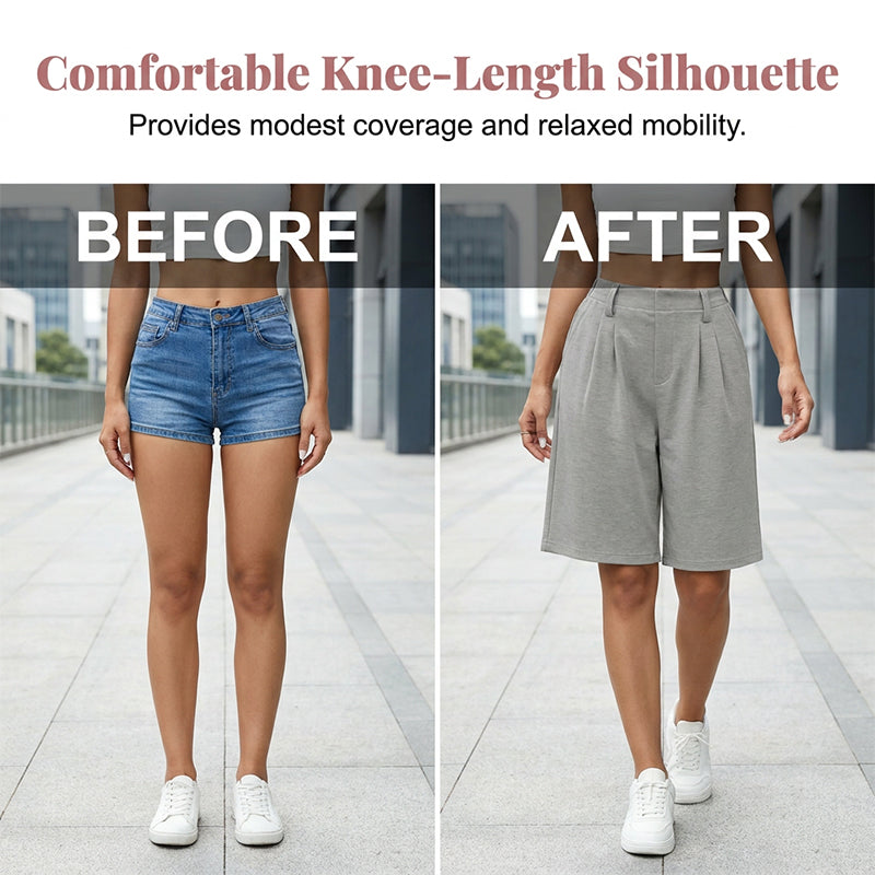 Short plissé décontracté à taille haute pour femme