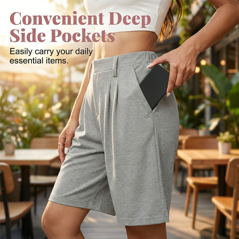 Short plissé décontracté à taille haute pour femme