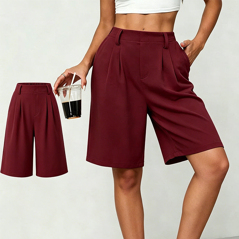 Short plissé décontracté à taille haute pour femme