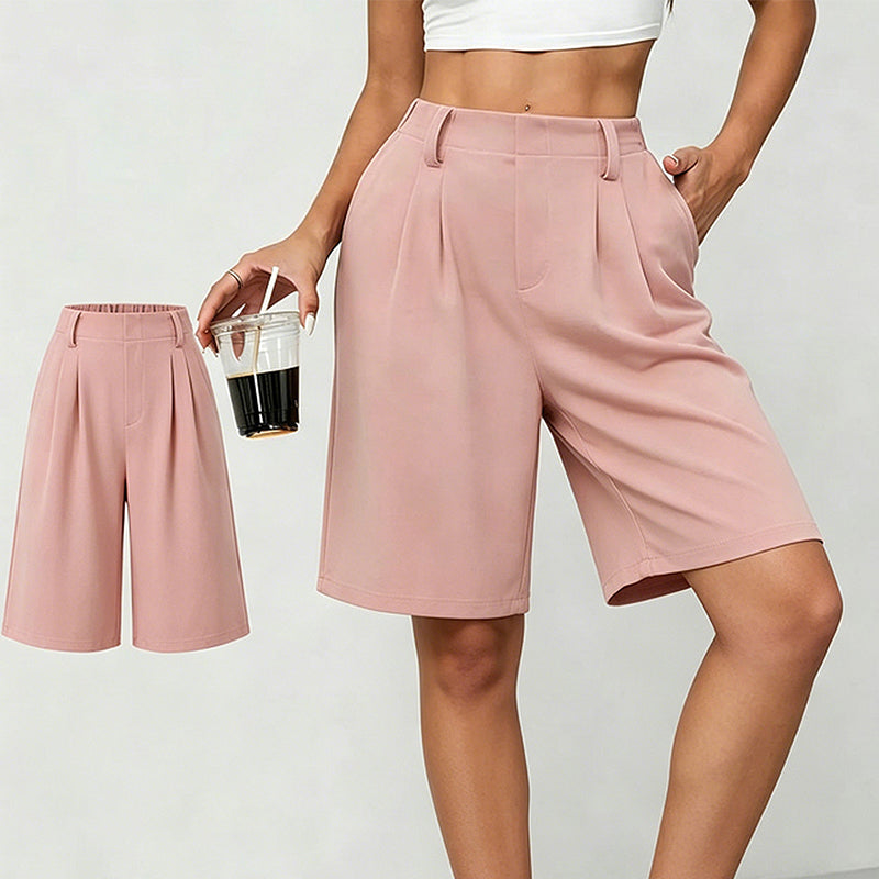 Short plissé décontracté à taille haute pour femme