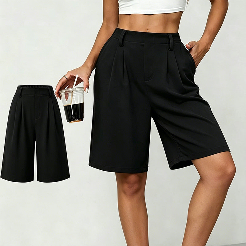 Short plissé décontracté à taille haute pour femme