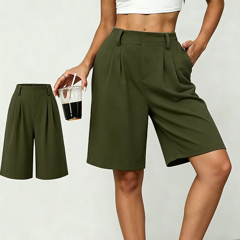 Short plissé décontracté à taille haute pour femme