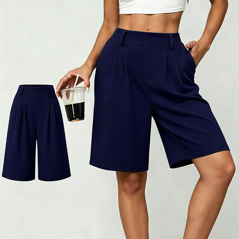 Short plissé décontracté à taille haute pour femme
