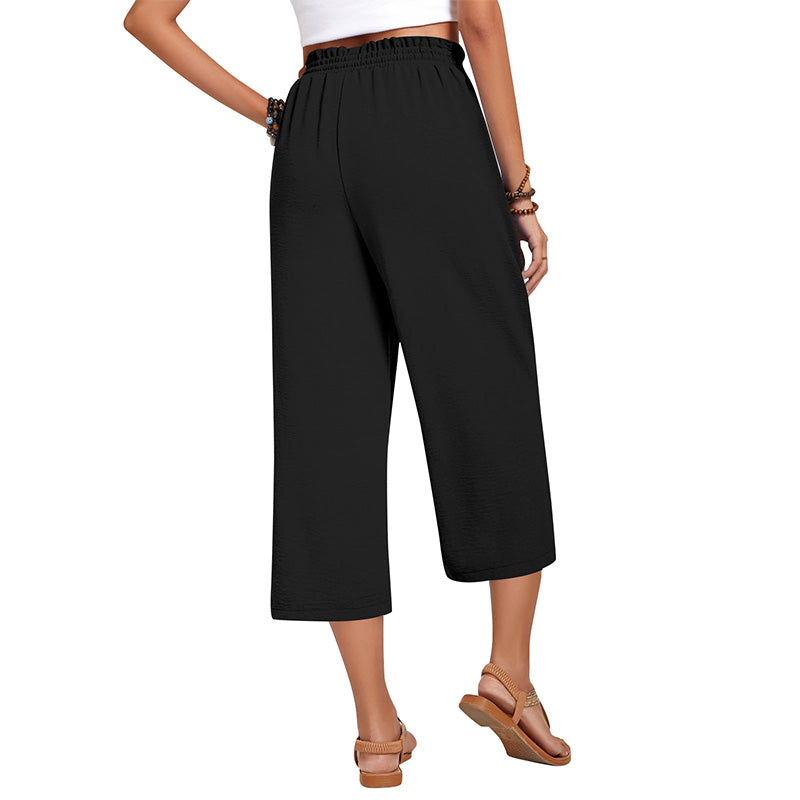 Pantalon capri large en coton et lin pour femme