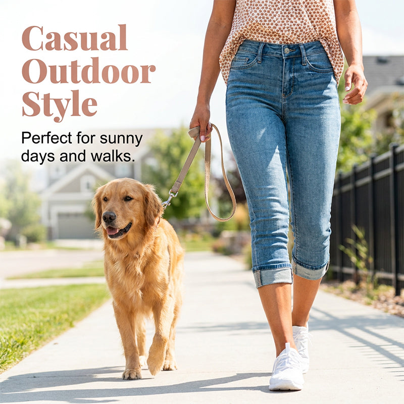 Jean capri décontracté à taille haute et extensible pour femme+