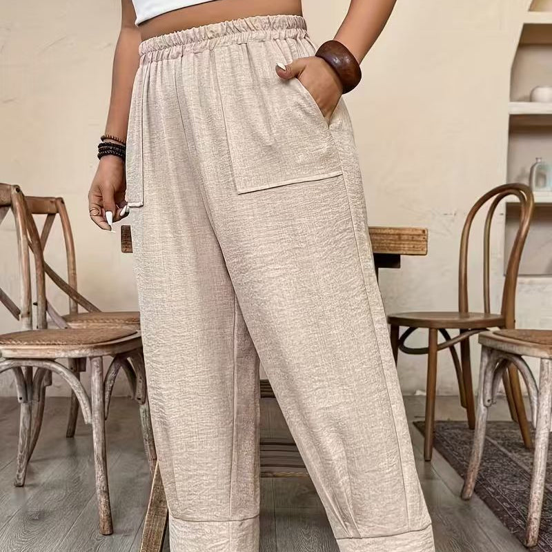 👖 50% DE RÉDUCTION ✨ Pantalon femme casual à chevilles retroussées – Coupe ample & ceinture élastique – Couleurs unies, parfait pour un look décontracté ou chic – confortable et intemporel 🍂🌸