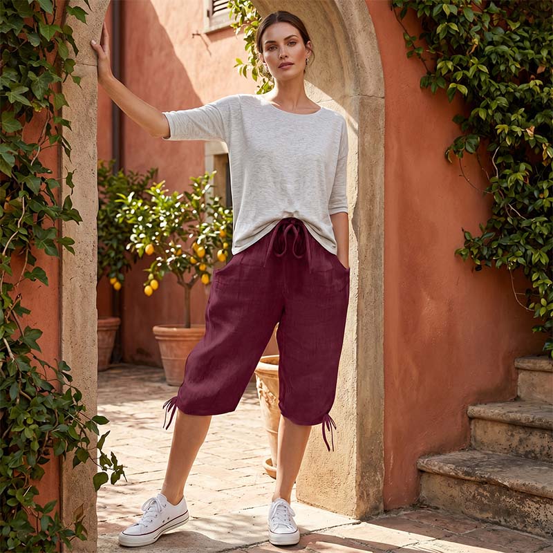 👖🌬️ Pantalon capri décontracté avec cordon de serrage et poches
