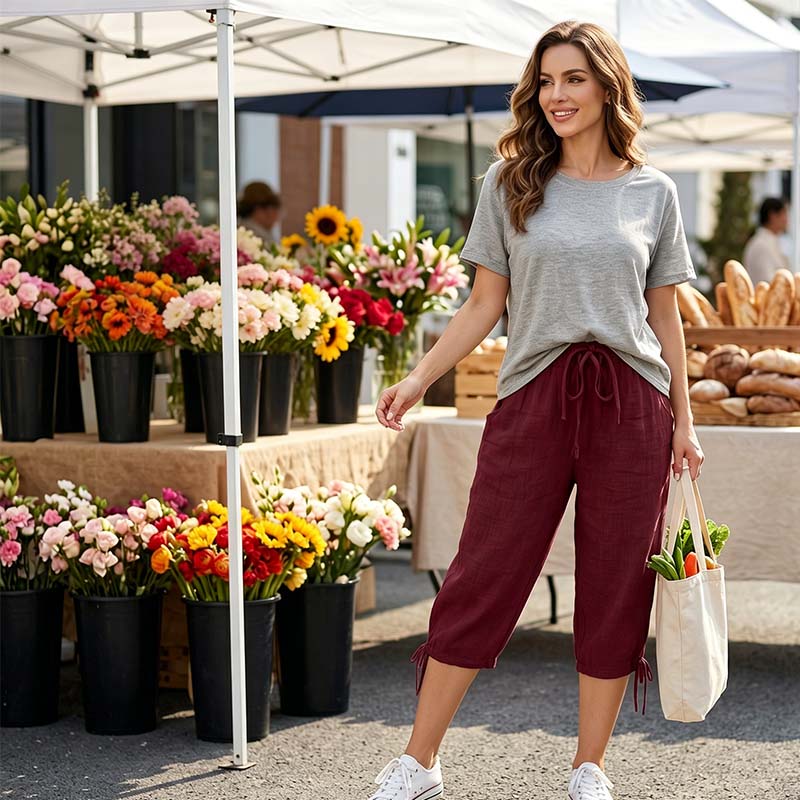 👖🌬️ Pantalon capri décontracté avec cordon de serrage et poches