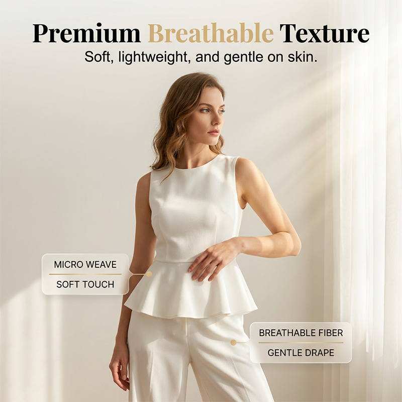 Ensemble 2 pièces femme : haut à basque sans manches et pantalon
