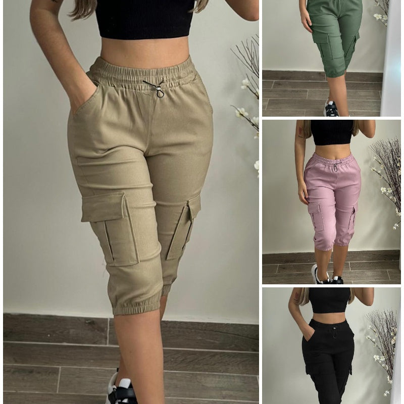 Pantalon skinny court à cordon de serrage et ourlet roulé pour femme
