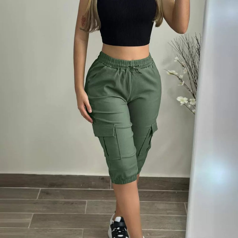 Pantalon skinny court à cordon de serrage et ourlet roulé pour femme