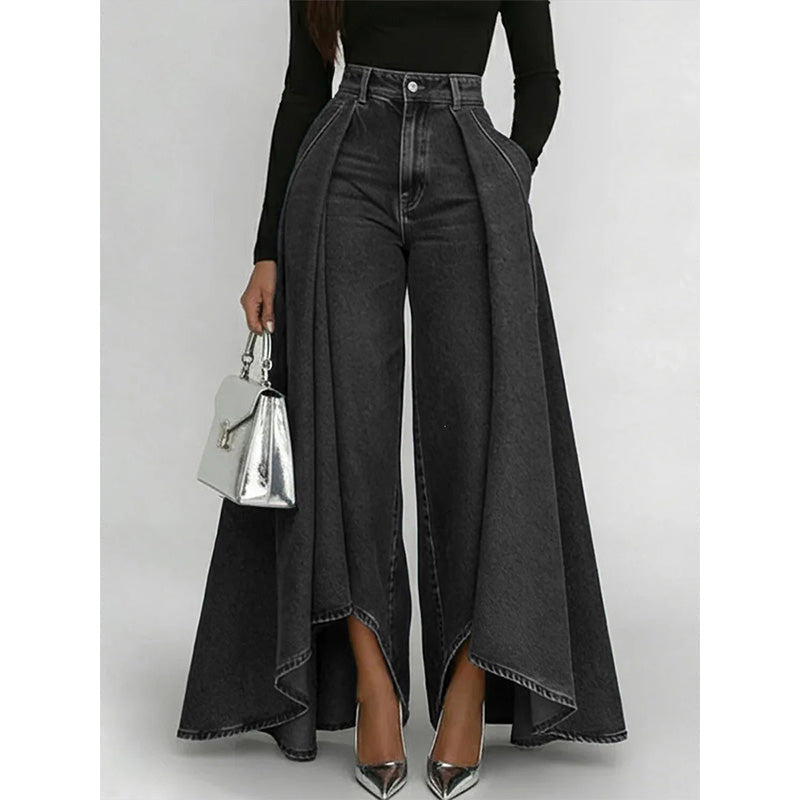👖 Jean femme taille haute à jambes larges et ourlet asymétrique – look moderne, flatteur et facile à assortir
