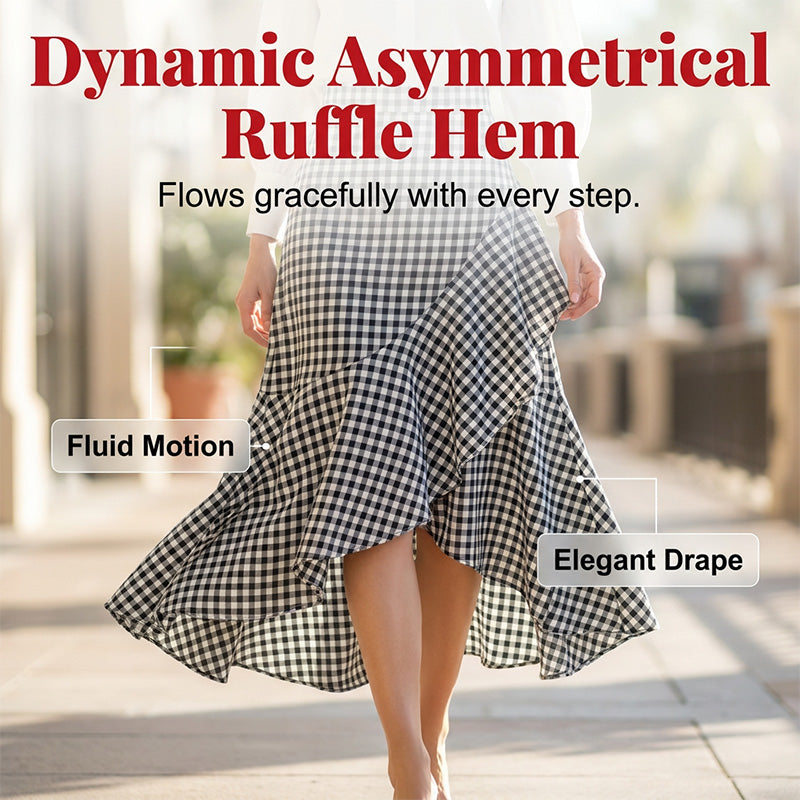 Jupe longue femme taille haute asymétrique à volants