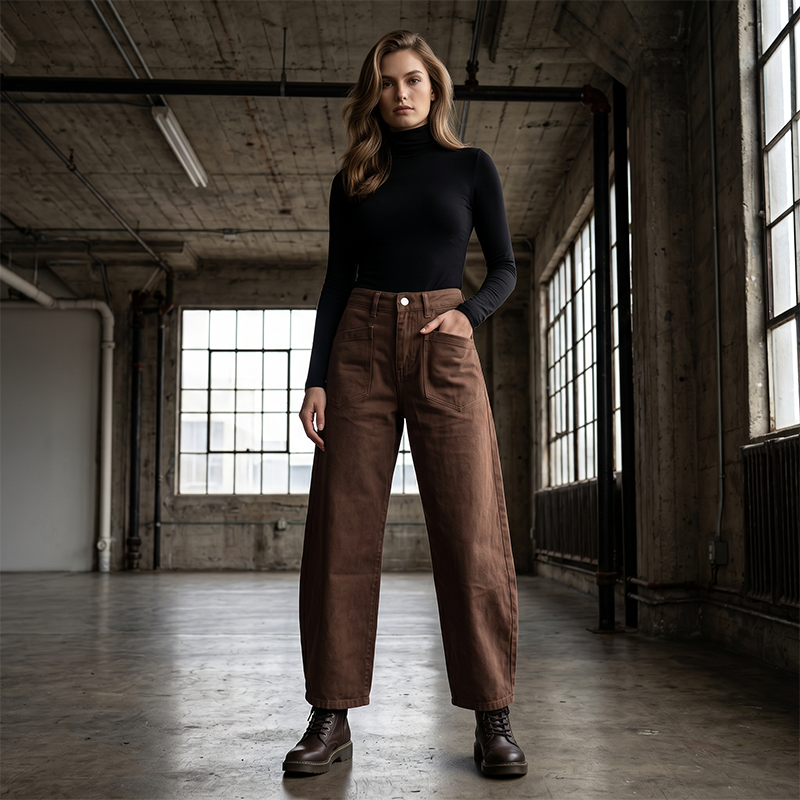 Pantalon taille haute à jambes larges pour femme