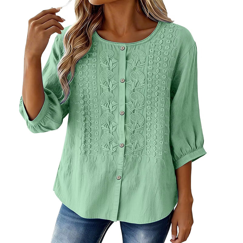 ⭐ Plus de 5.000 avis positifs ! ⭐ Blouse en coton et lin brodée pour femme